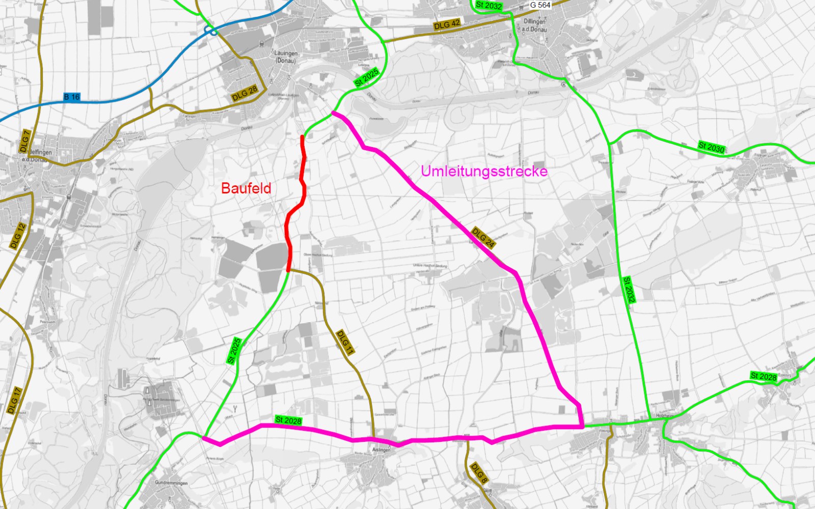 Umleitungsplan St2025 Lauingen (Donau) - Jettingen Umleitungsplan St2025 Lauingen (Donau) - Jettingen